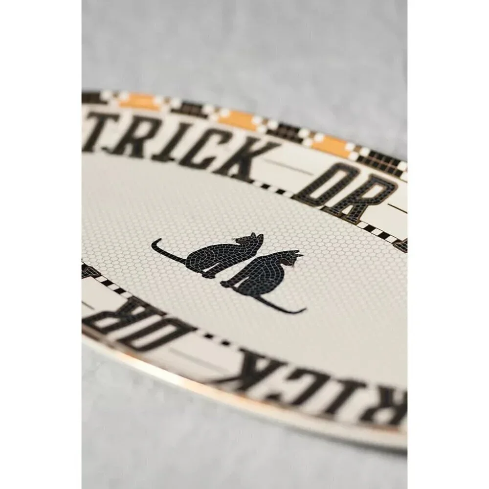 Anthropologie Bistro Collection Halloween Black Cat Oval Serving Platter